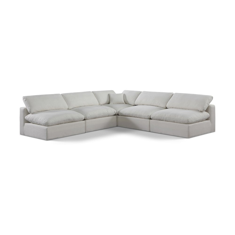 Comfy Cream Linen Textured Fabric Modular Sectional