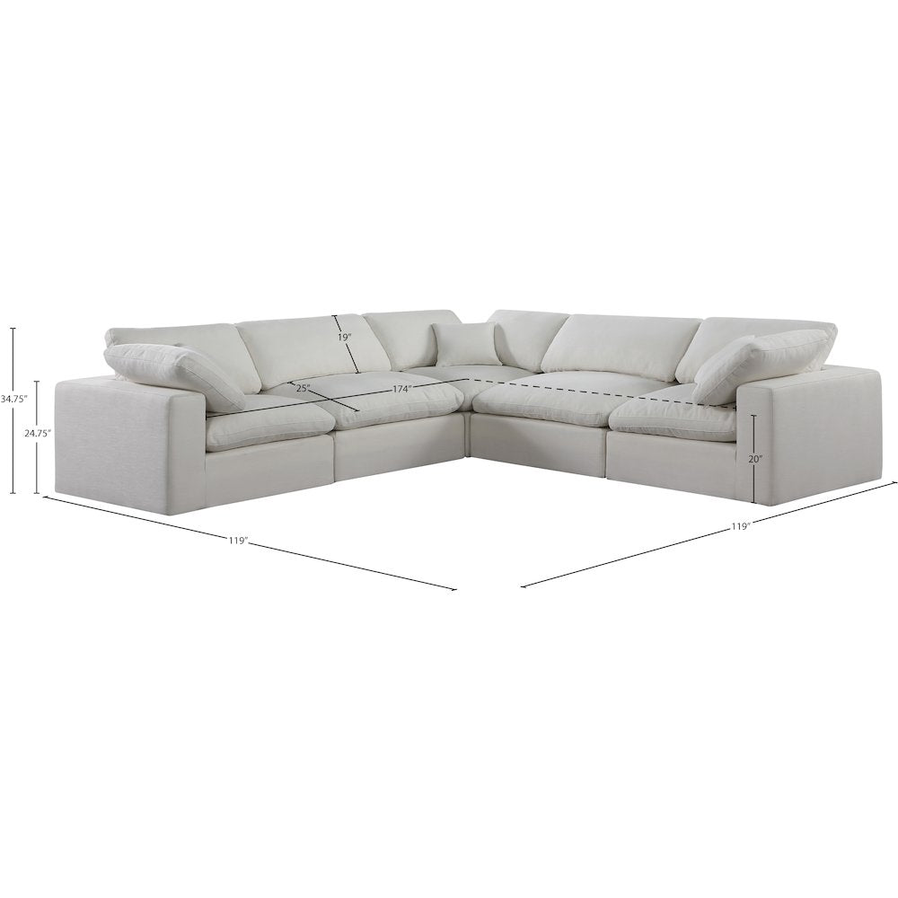 Comfy Cream Linen Textured Fabric Modular Sectional