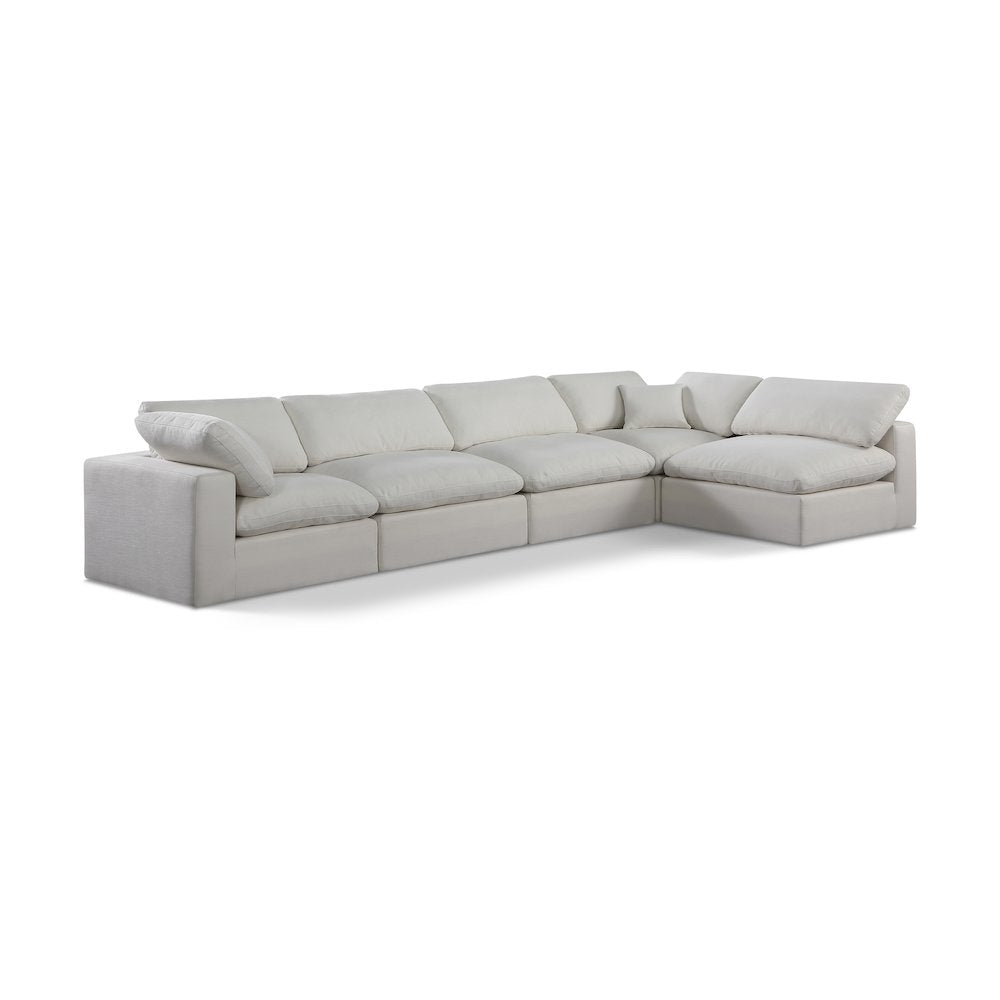 Comfy Cream Linen Textured Fabric Modular Sectional