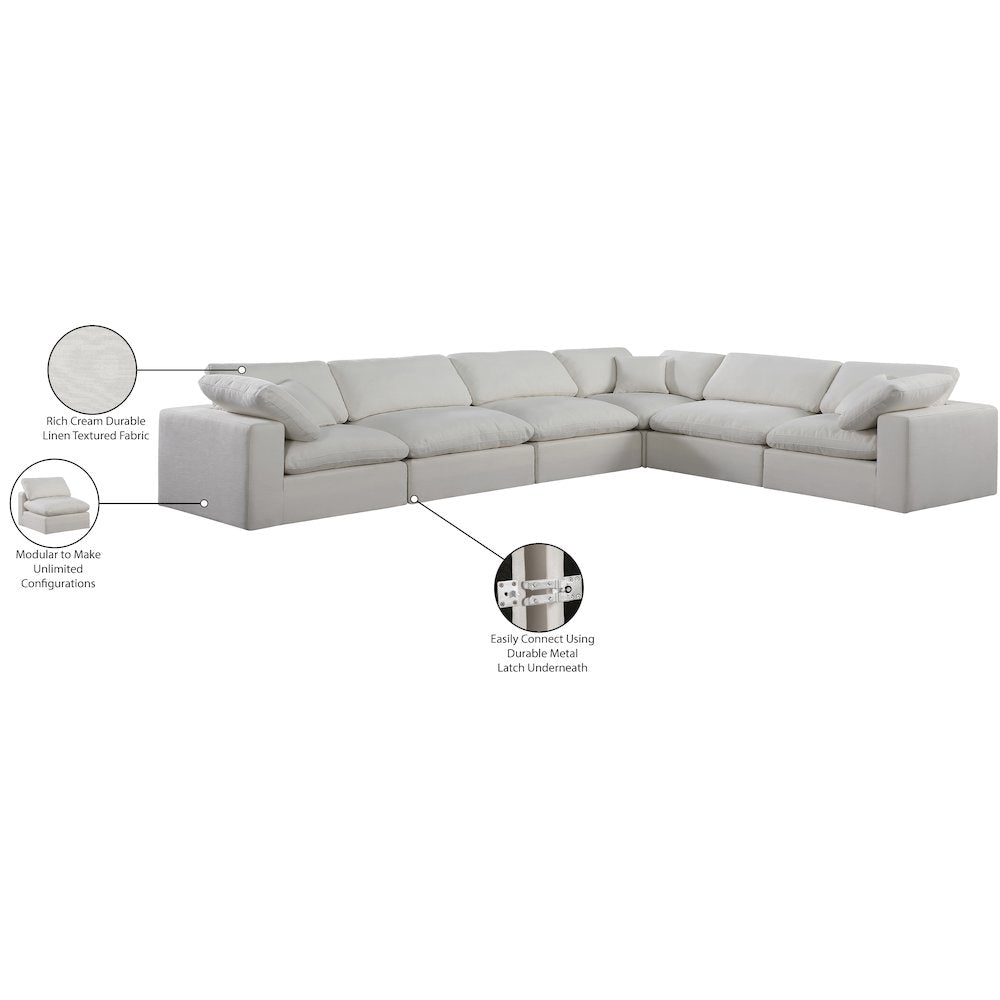Comfy Cream Linen Textured Fabric Modular Sectional