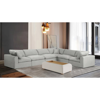 Comfy Cream Linen Textured Fabric Modular Sectional