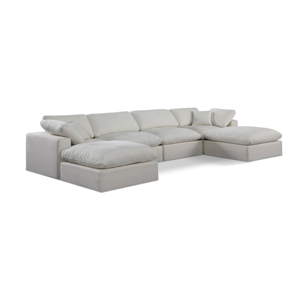 Comfy Cream Linen Textured Fabric Modular Sectional