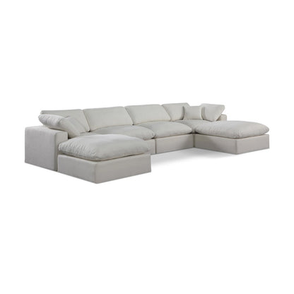 Comfy Cream Linen Textured Fabric Modular Sectional
