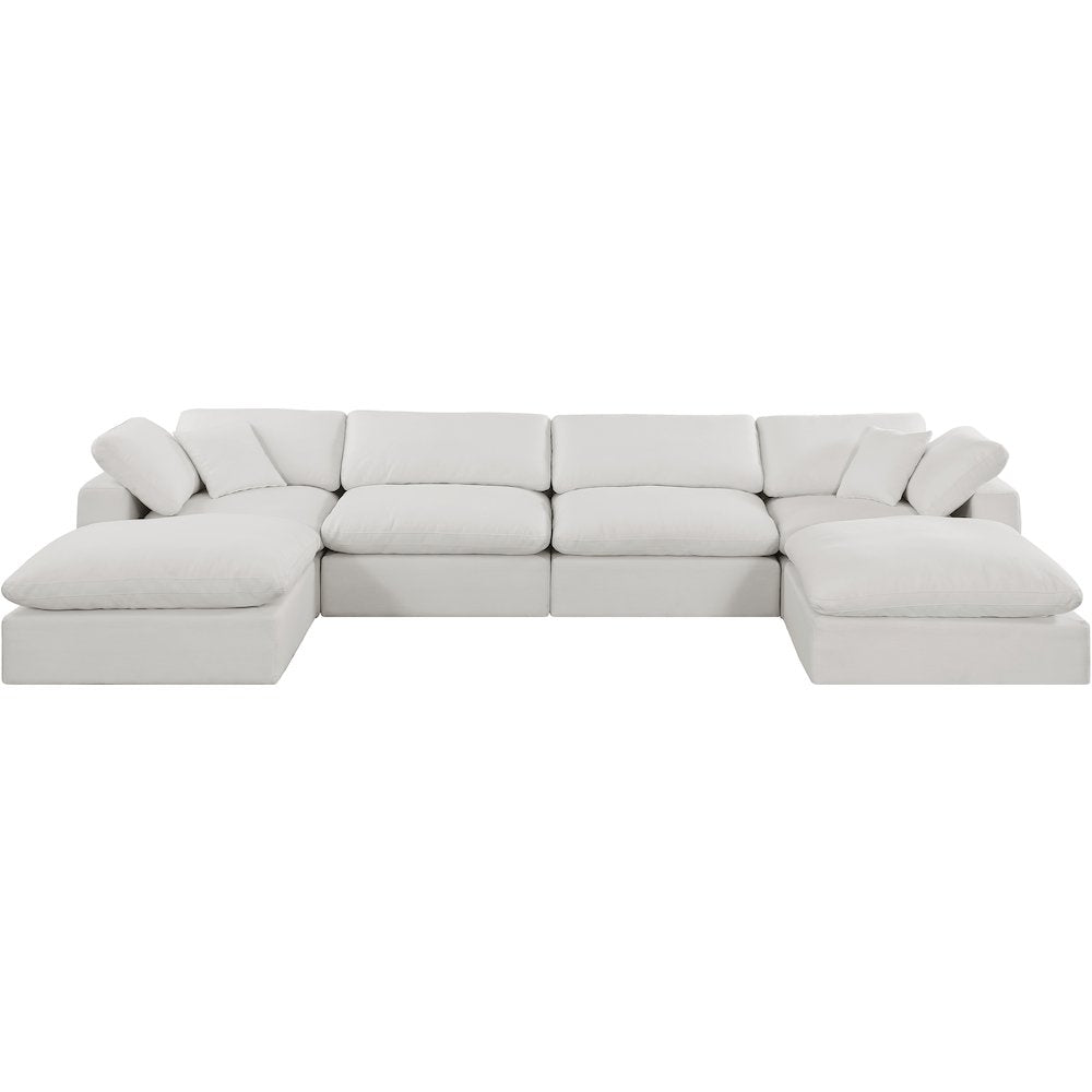 Comfy Cream Linen Textured Fabric Modular Sectional