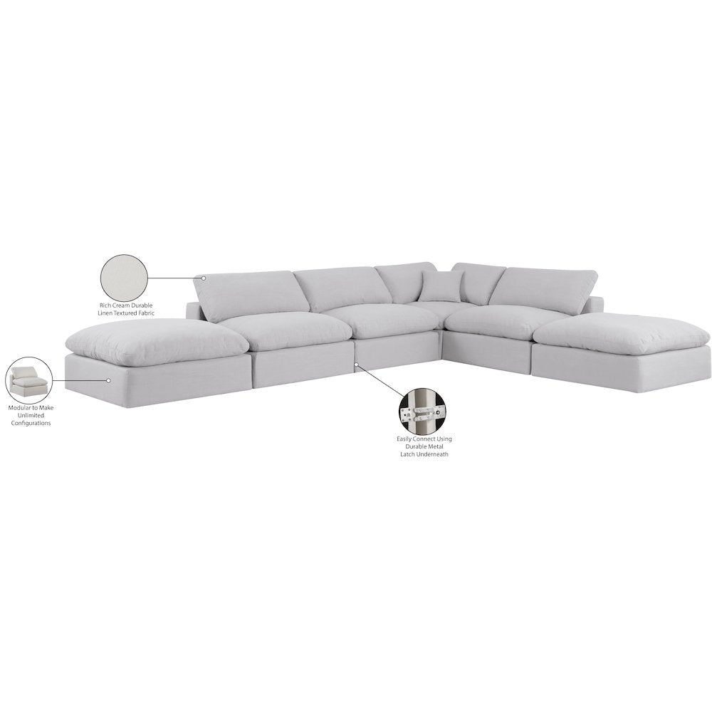 Comfy Cream Linen Textured Fabric Modular Sectional