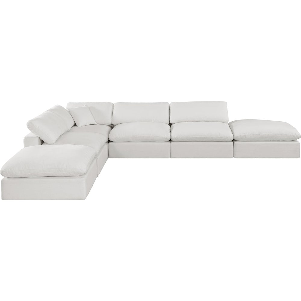 Comfy Cream Linen Textured Fabric Modular Sectional