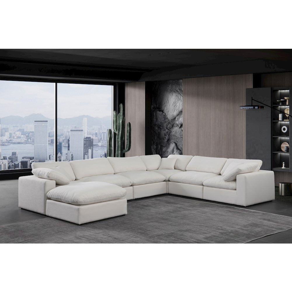 Comfy Cream Linen Textured Fabric Modular Sectional