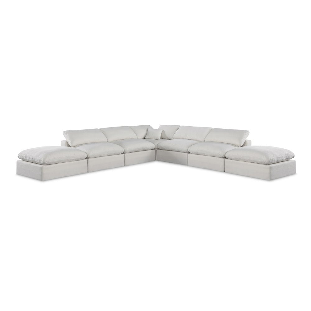 Comfy Cream Linen Textured Fabric Modular Sectional
