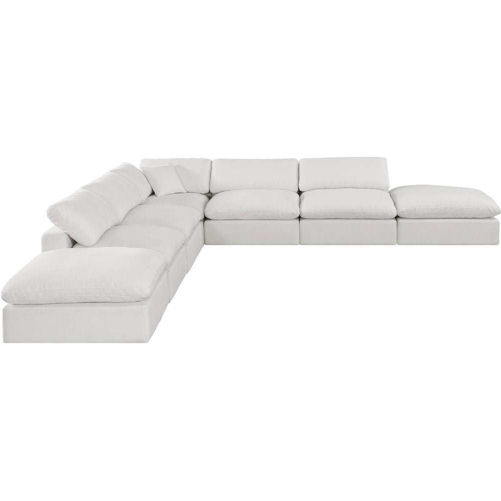 Comfy Cream Linen Textured Fabric Modular Sectional