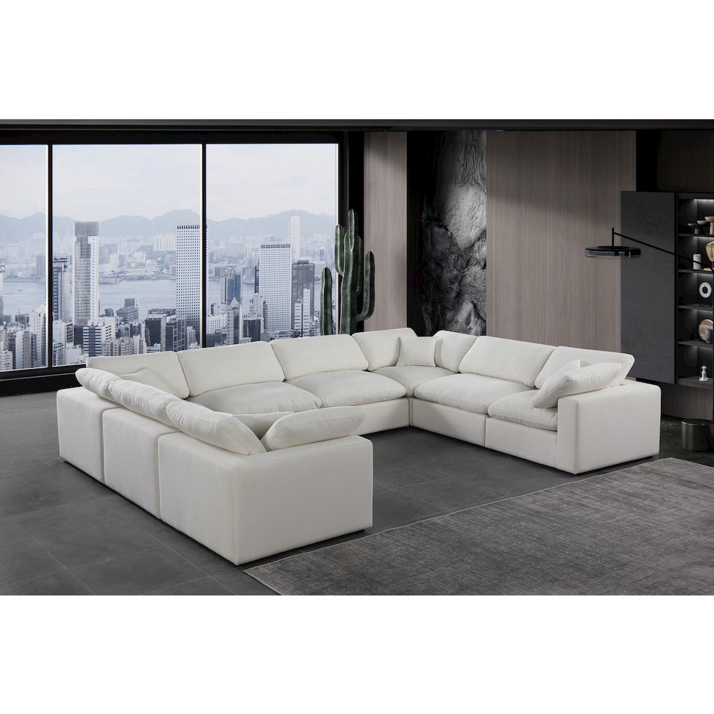 Comfy Cream Linen Textured Fabric Modular Sectional