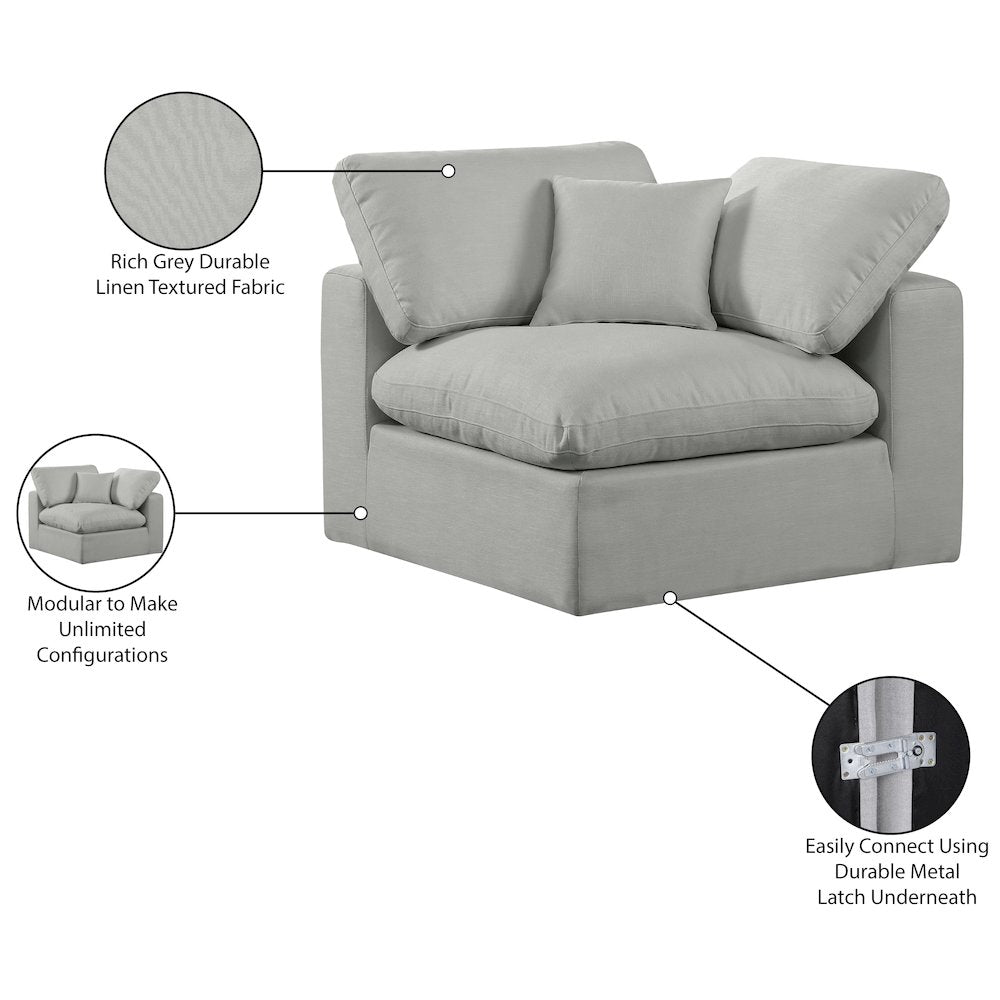 Comfy Grey Linen Textured Fabric Modular Corner Chair