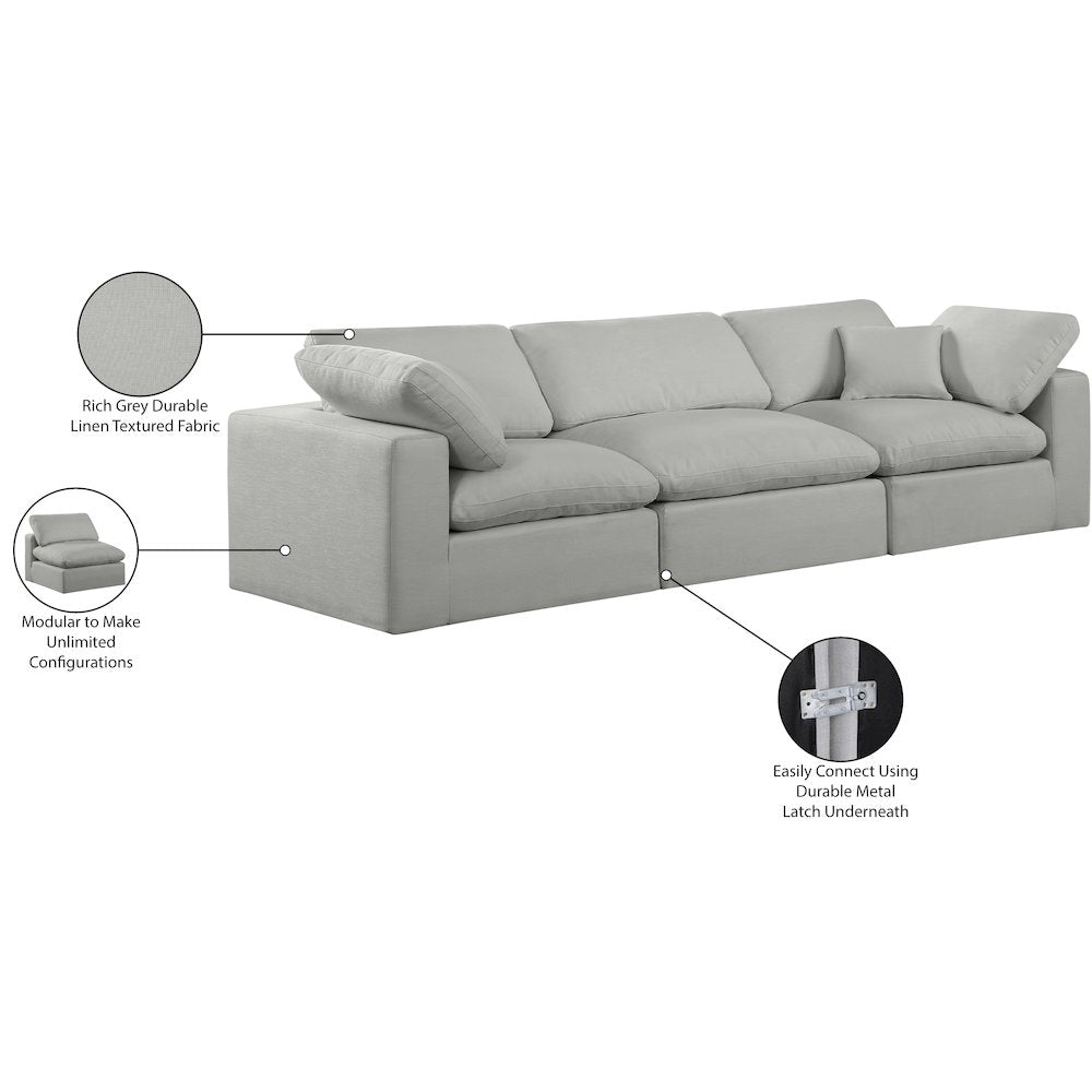 Comfy Grey Linen Textured Fabric Modular Sofa