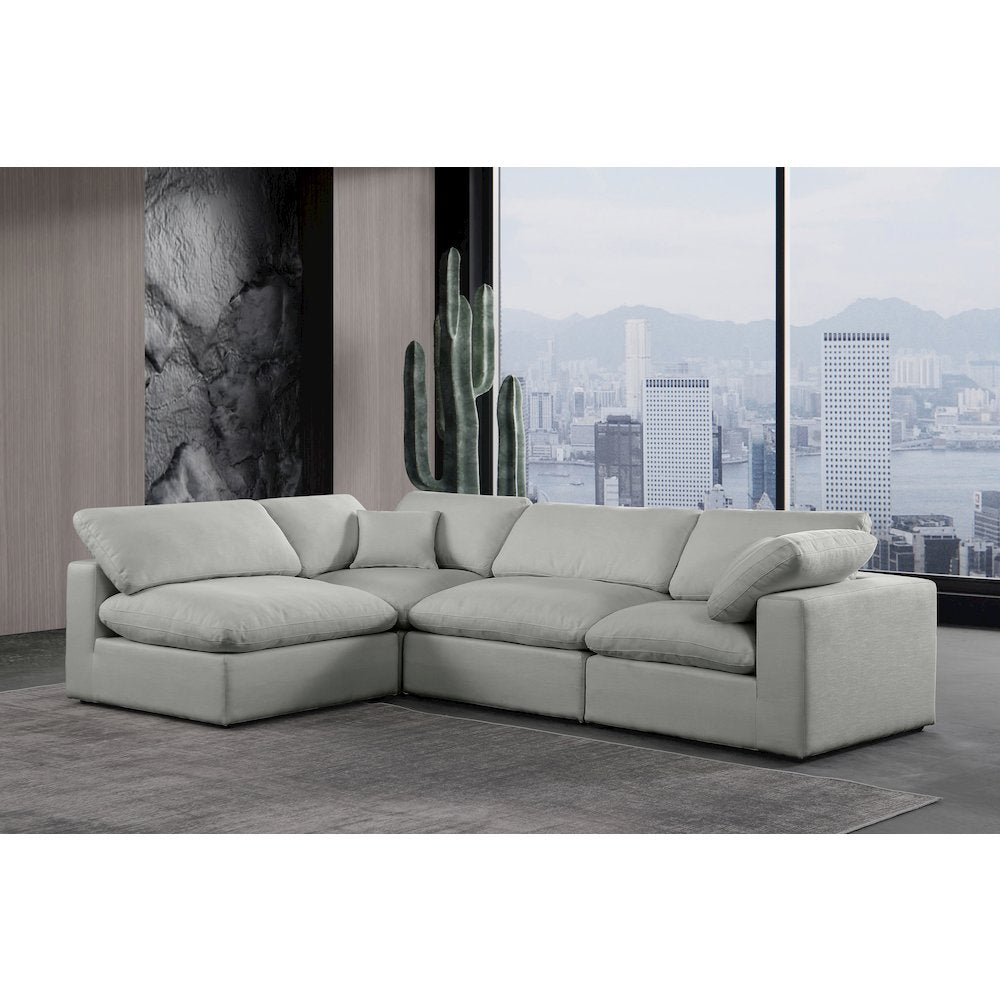 Comfy Grey Linen Textured Fabric Modular Sectional