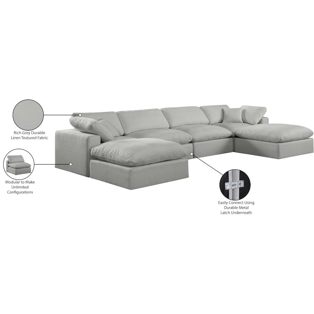 Comfy Grey Linen Textured Fabric Modular Sectional