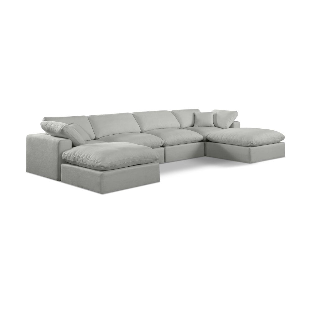 Comfy Grey Linen Textured Fabric Modular Sectional