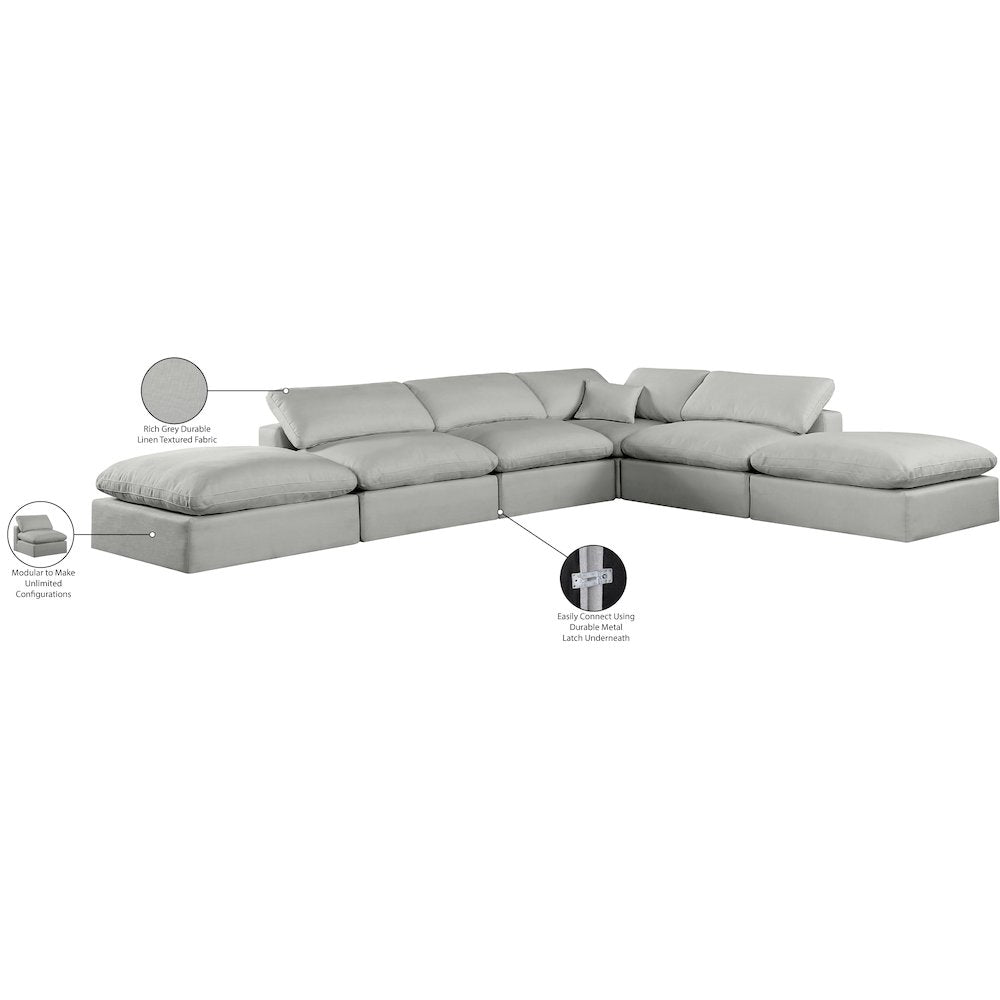Comfy Grey Linen Textured Fabric Modular Sectional
