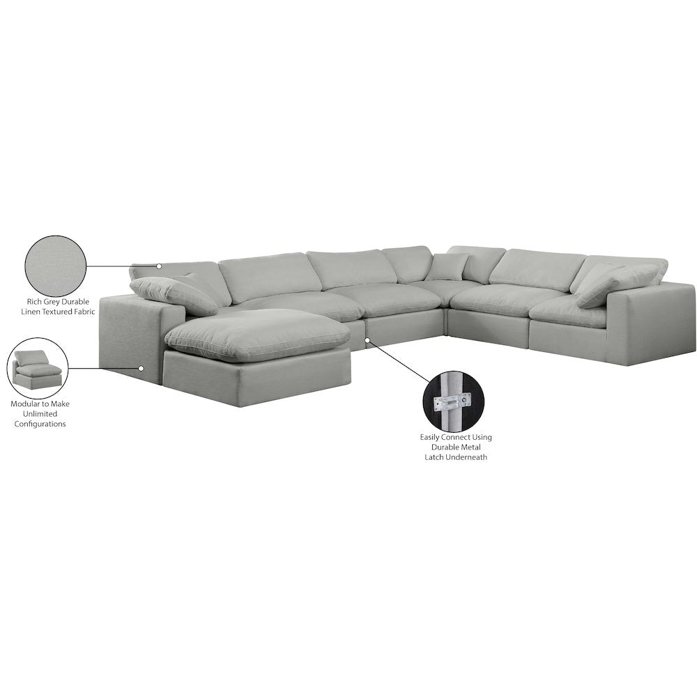 Comfy Grey Linen Textured Fabric Modular Sectional