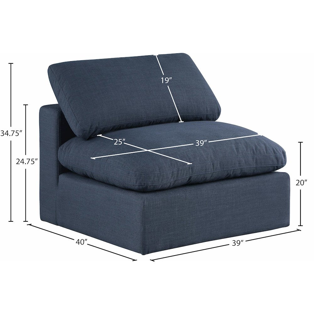 Comfy Navy Linen Textured Fabric Modular Armless Chair