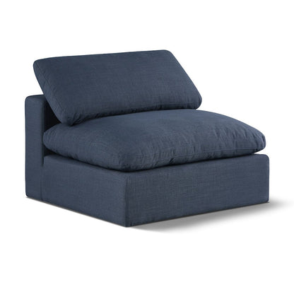 Comfy Navy Linen Textured Fabric Modular Armless Chair