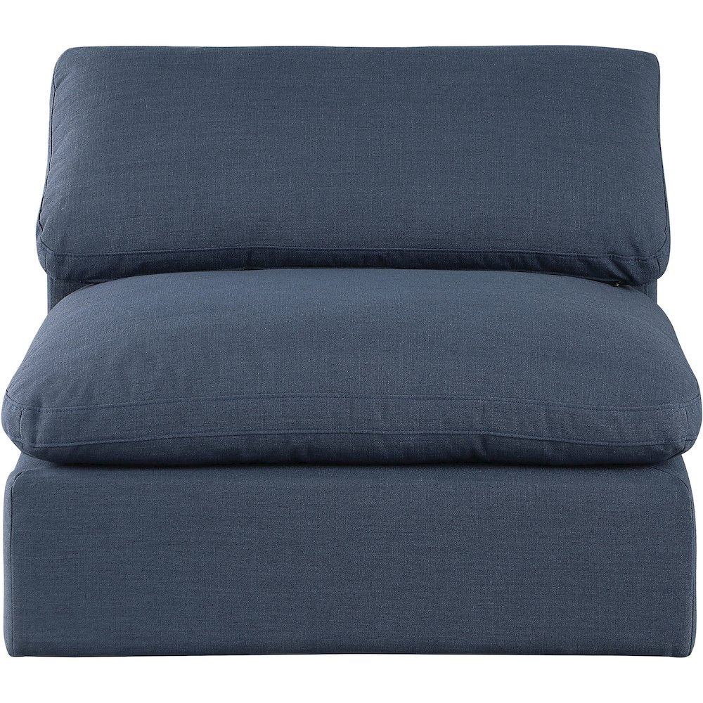 Comfy Navy Linen Textured Fabric Modular Armless Chair
