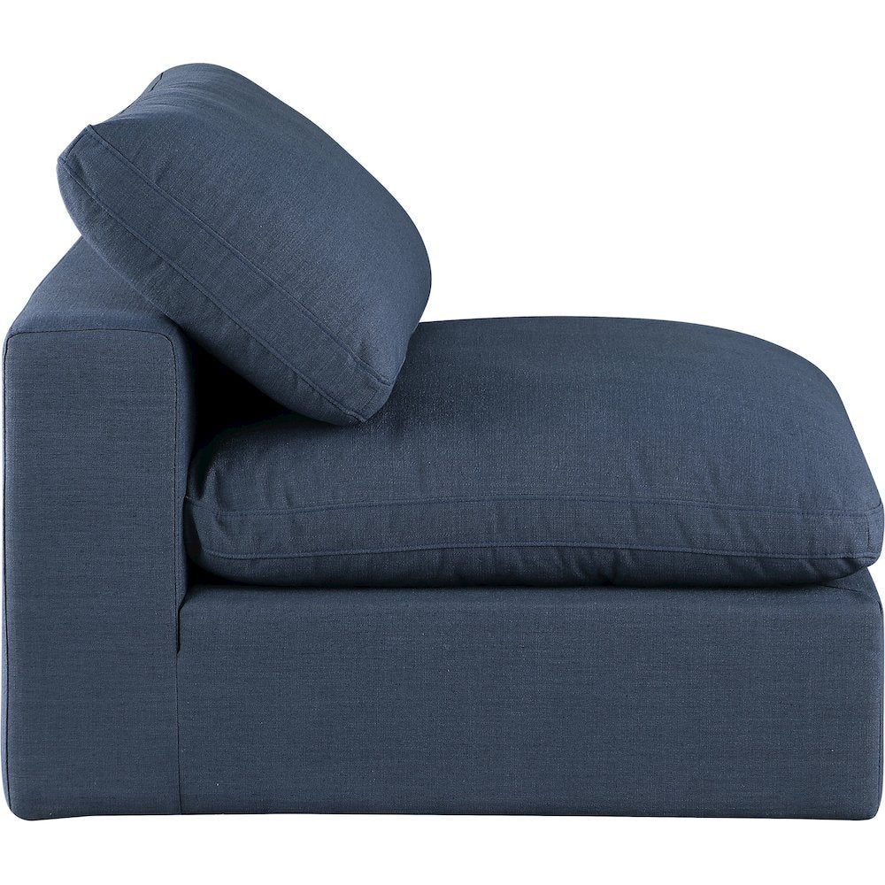 Comfy Navy Linen Textured Fabric Modular Armless Chair