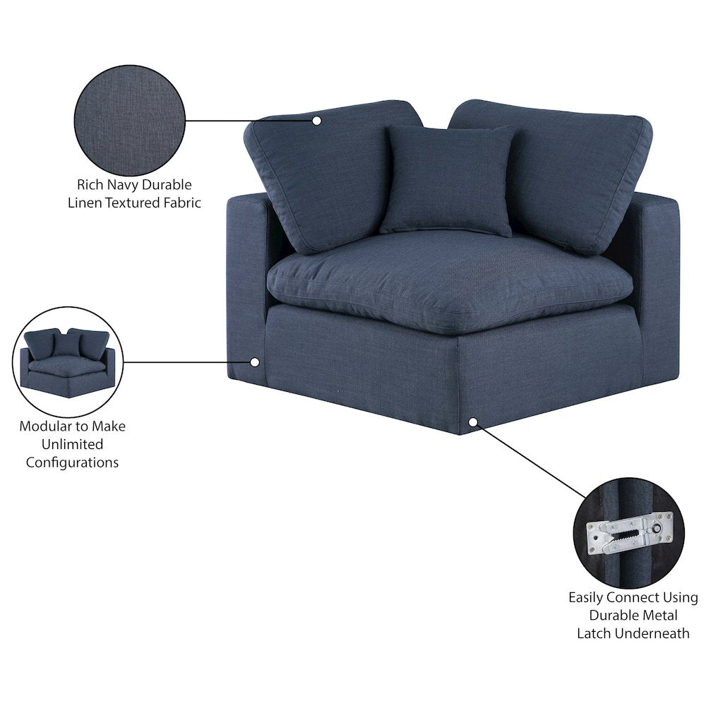 Comfy Navy Linen Textured Fabric Modular Corner Chair