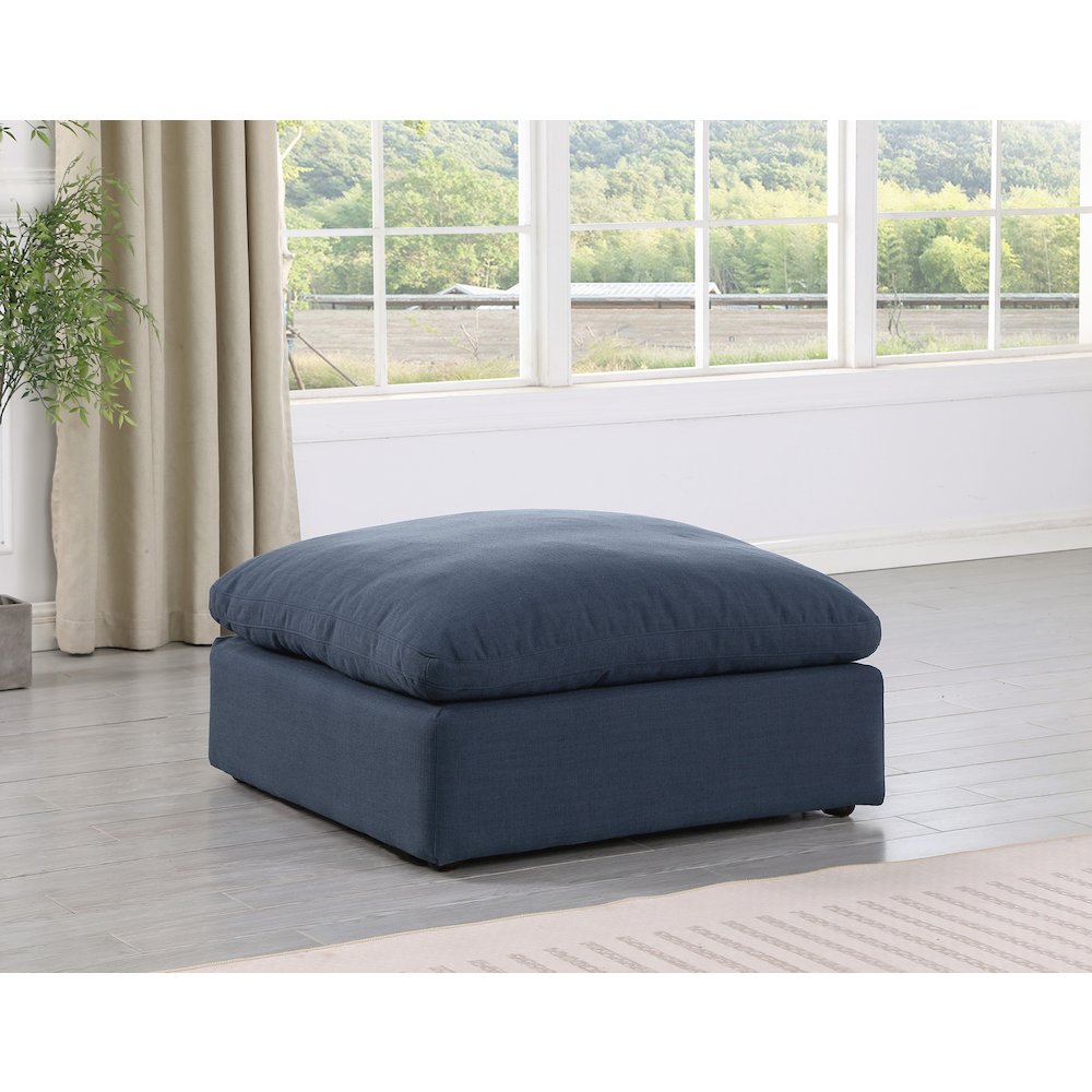 Comfy Navy Linen Textured Fabric Modular Ottoman