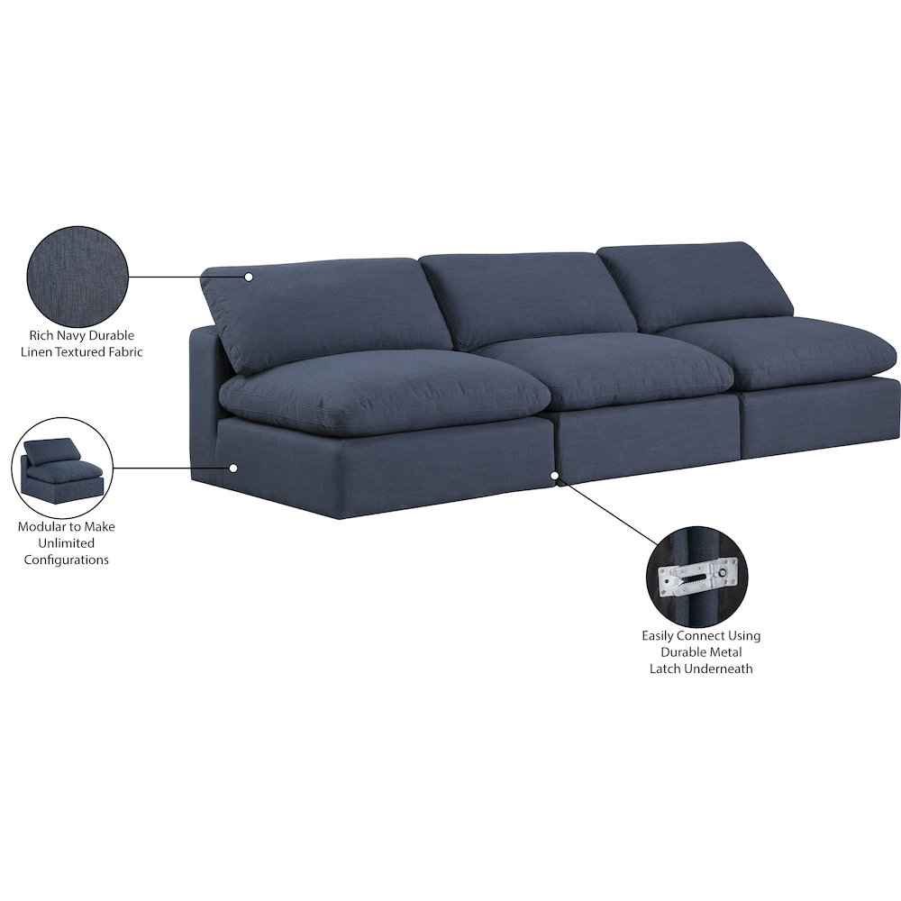 Comfy Navy Linen Textured Fabric Modular Sofa