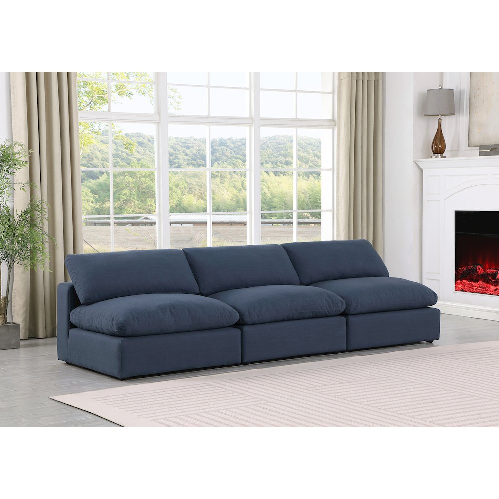 Comfy Navy Linen Textured Fabric Modular Sofa