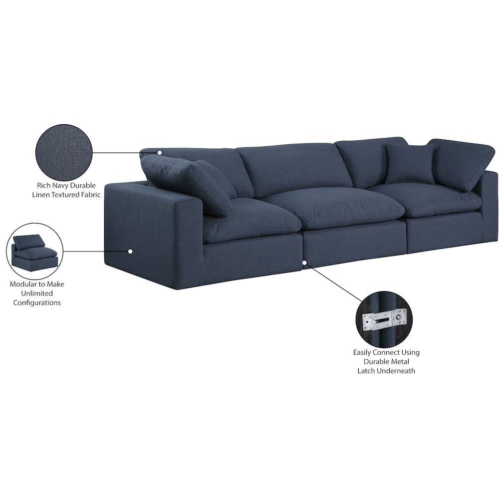Comfy Navy Linen Textured Fabric Modular Sofa