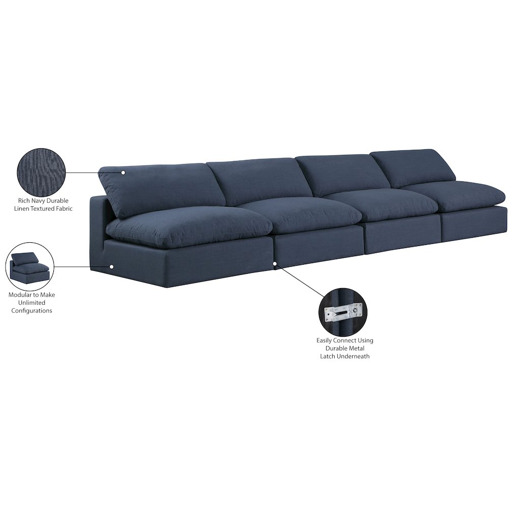 Comfy Navy Linen Textured Fabric Modular Sofa