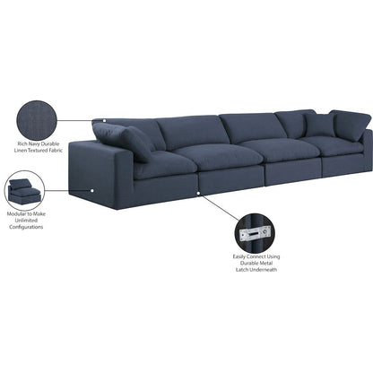 Comfy Navy Linen Textured Fabric Modular Sofa