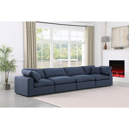 Comfy Navy Linen Textured Fabric Modular Sofa