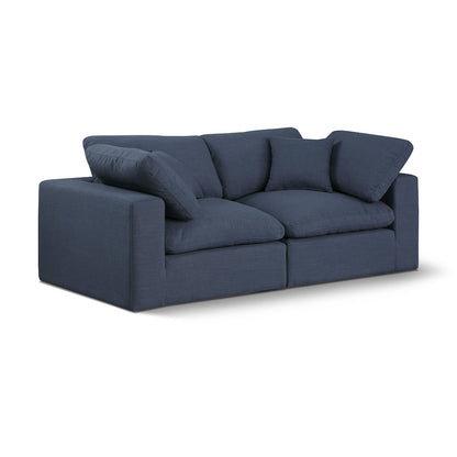 Comfy Navy Linen Textured Fabric Modular Sofa