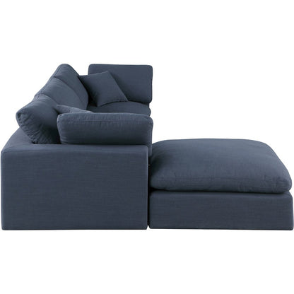 Comfy Navy Linen Textured Fabric Modular Sectional