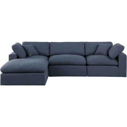 Comfy Navy Linen Textured Fabric Modular Sectional