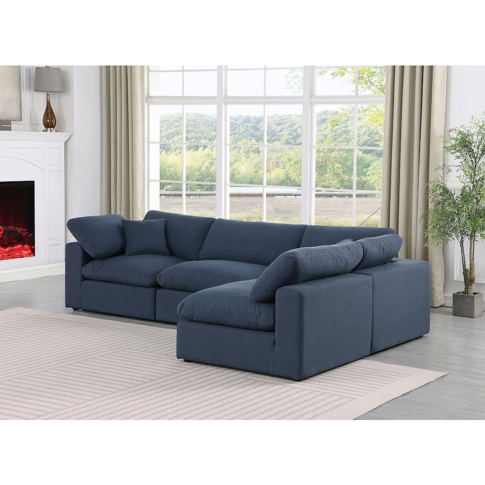 Comfy Navy Linen Textured Fabric Modular Sectional