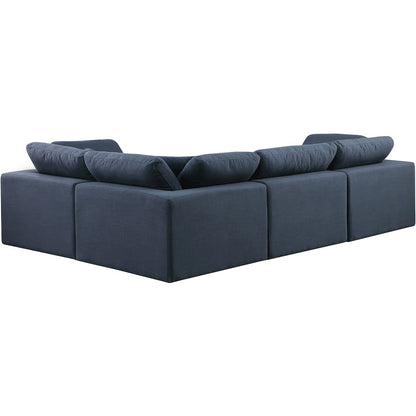 Comfy Navy Linen Textured Fabric Modular Sectional