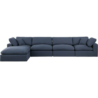 Comfy Navy Linen Textured Fabric Modular Sectional