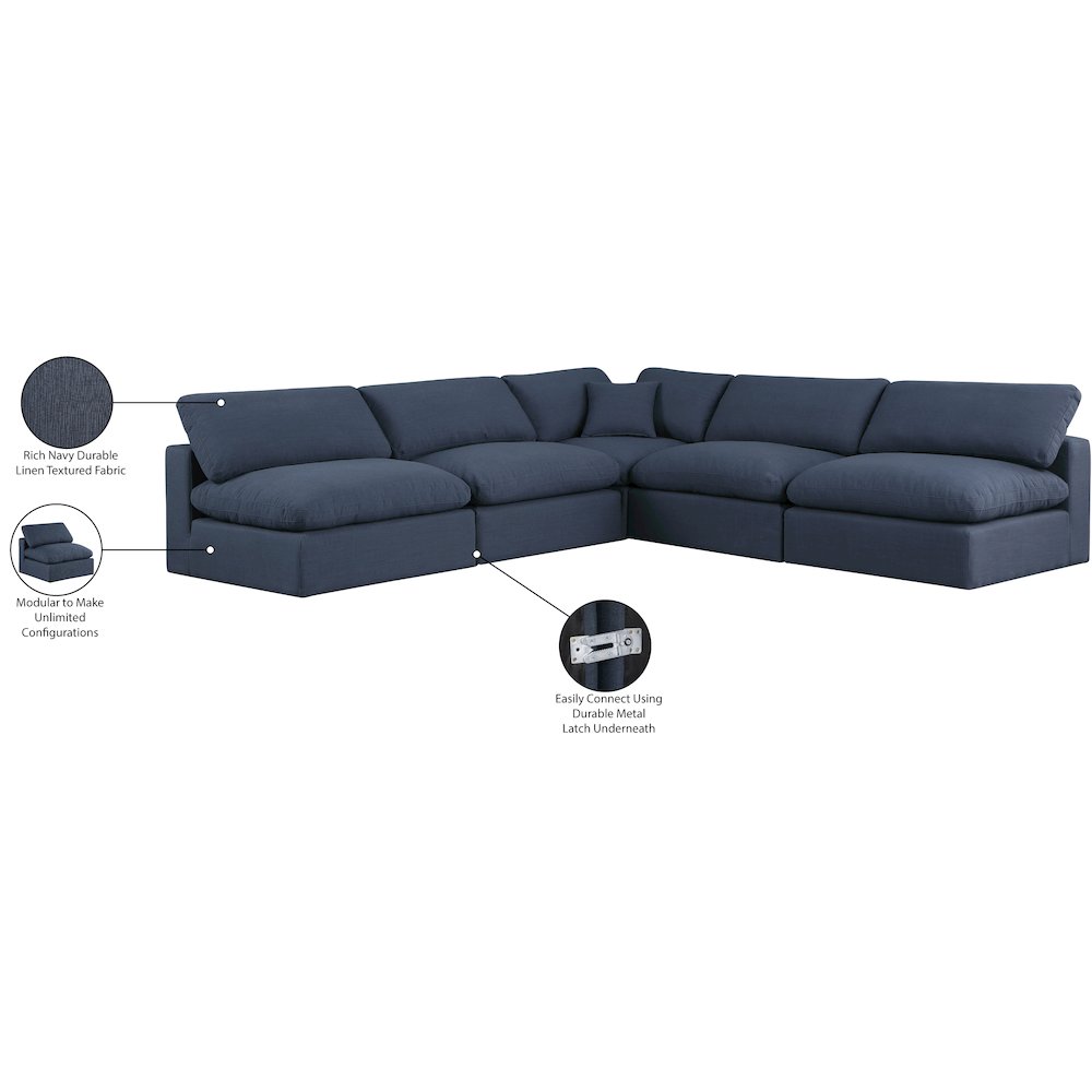 Comfy Navy Linen Textured Fabric Modular Sectional