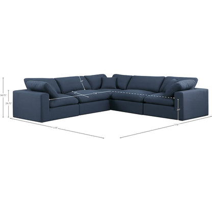 Comfy Navy Linen Textured Fabric Modular Sectional