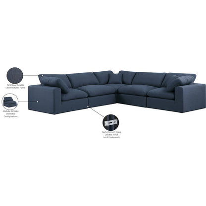 Comfy Navy Linen Textured Fabric Modular Sectional