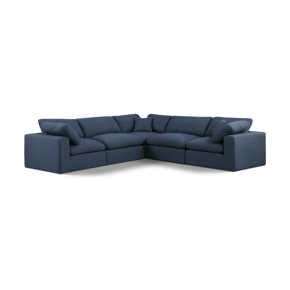 Comfy Navy Linen Textured Fabric Modular Sectional