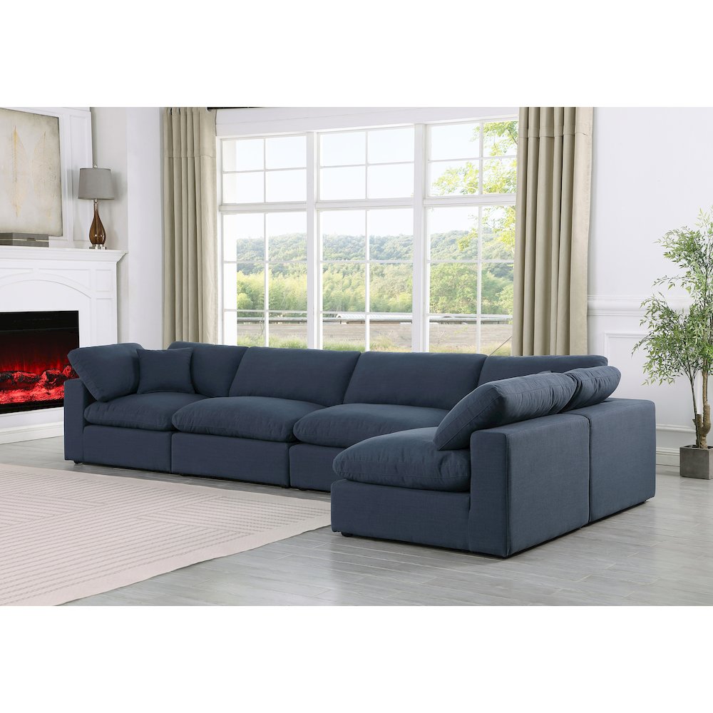 Comfy Navy Linen Textured Fabric Modular Sectional