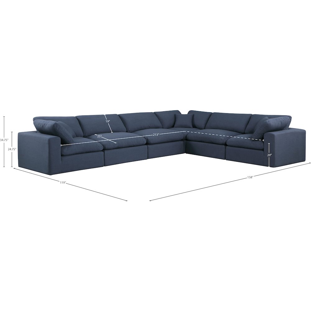 Comfy Navy Linen Textured Fabric Modular Sectional