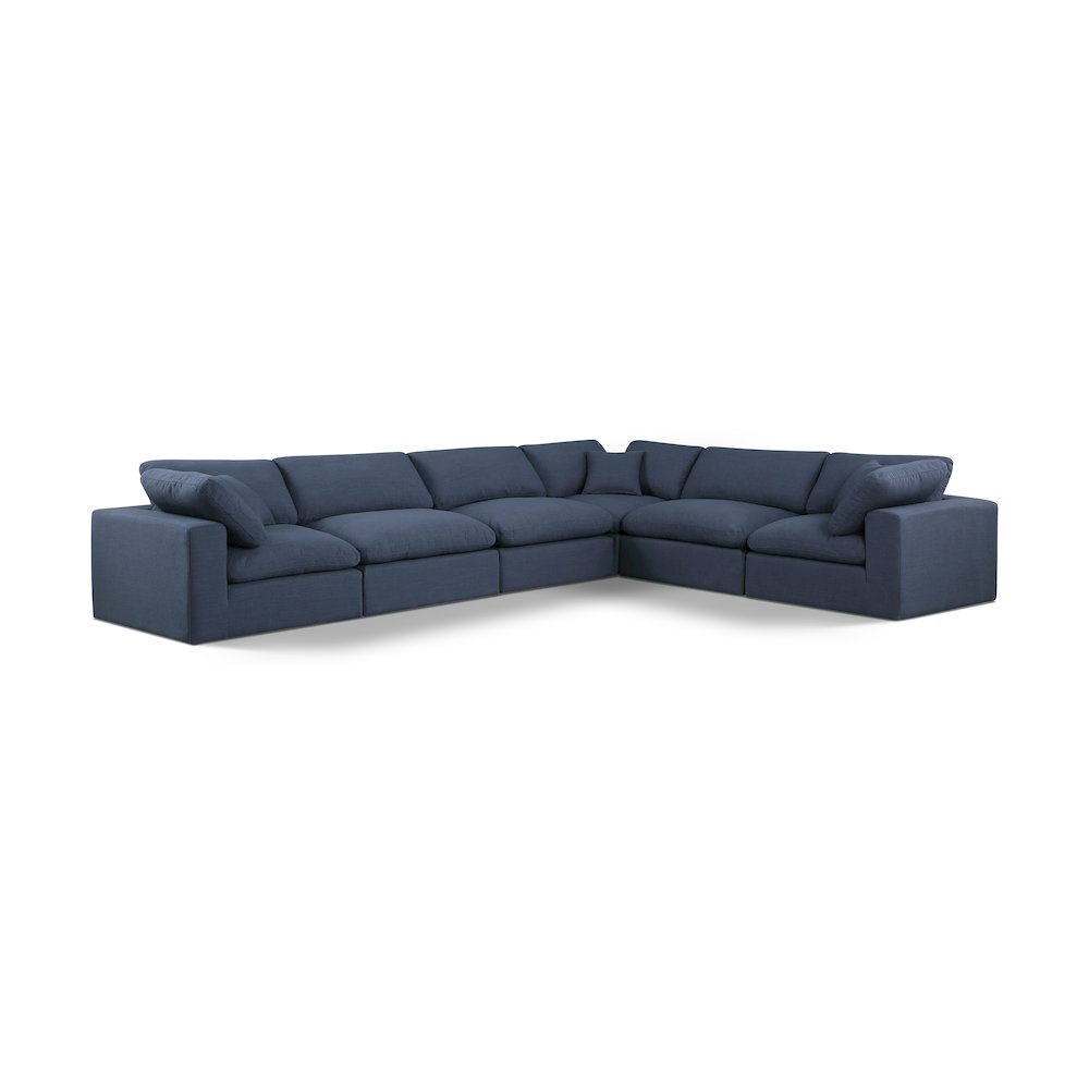 Comfy Navy Linen Textured Fabric Modular Sectional