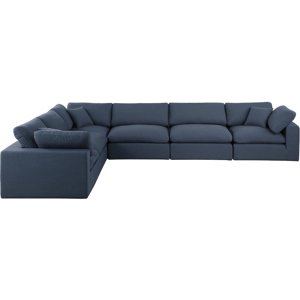 Comfy Navy Linen Textured Fabric Modular Sectional
