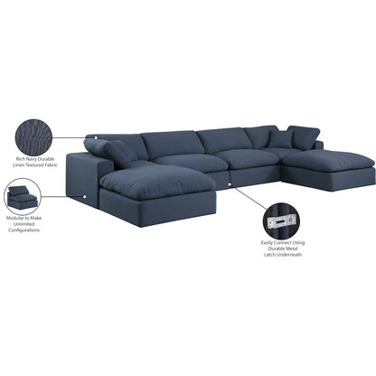 Comfy Navy Linen Textured Fabric Modular Sectional