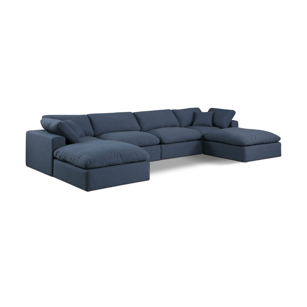 Comfy Navy Linen Textured Fabric Modular Sectional
