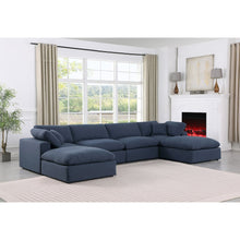 Comfy Navy Linen Textured Fabric Modular Sectional